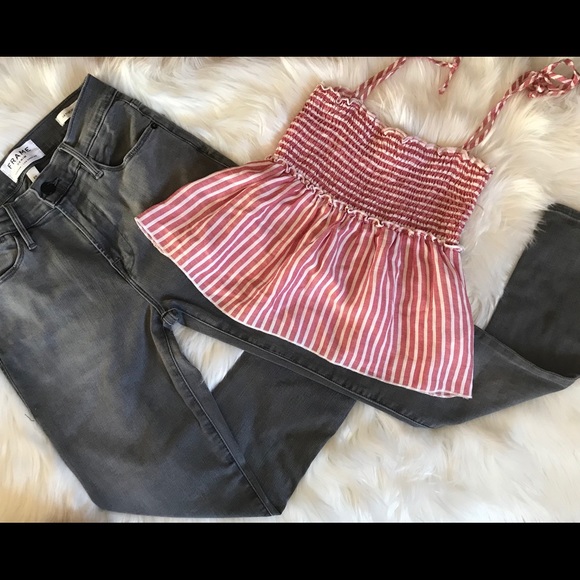 Subdued Babydoll Striped Tie Strap Crop Top 0 NWOT - Picture 5 of 8